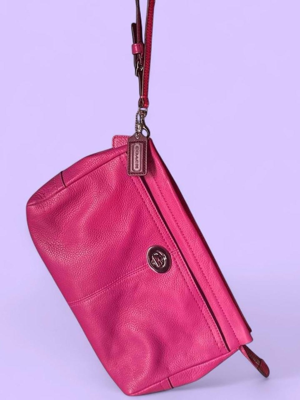 Coach Hot Pink Pebbled Leather Wristlet Clutch